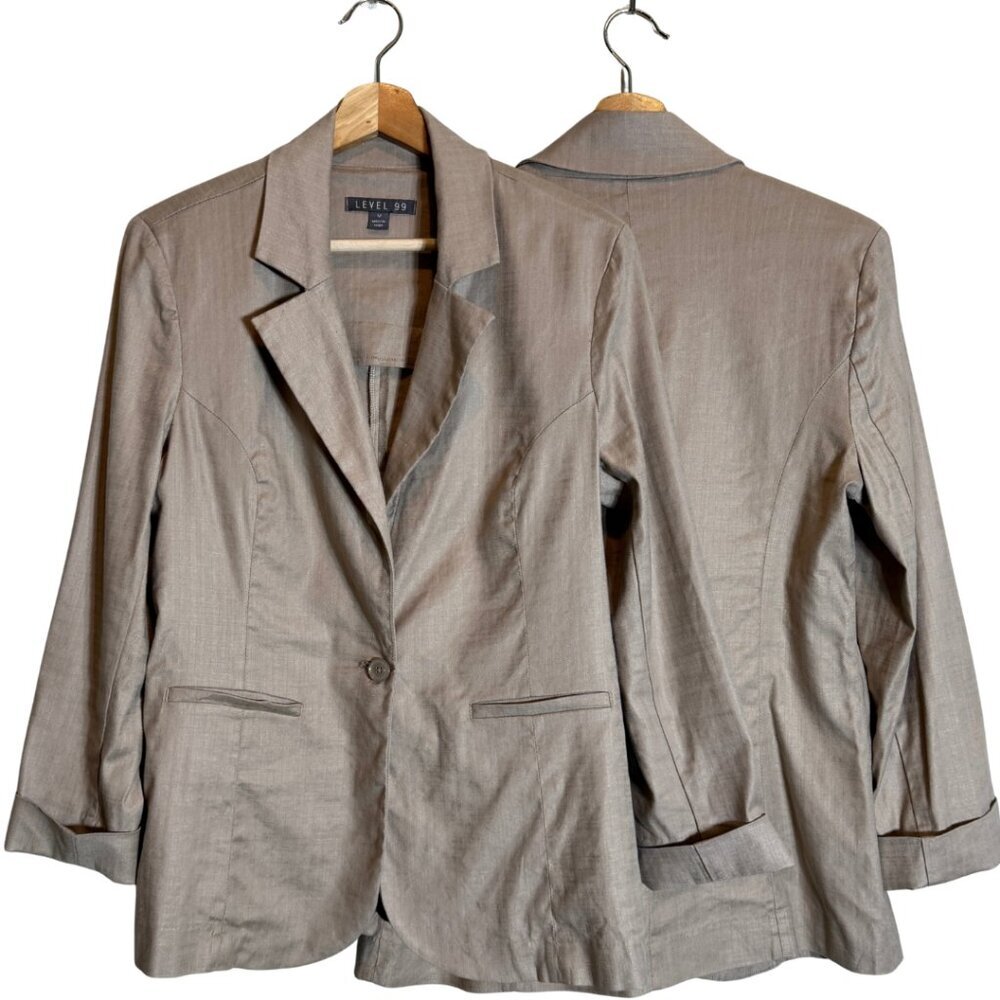 Level 99 Linen Blazer Suit Jacket Womens Medium Tan Career Interview Lightweight